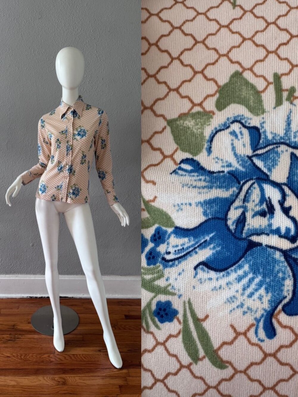 Vintage 70s Dagger Collar Hippie Button Top Blouse S